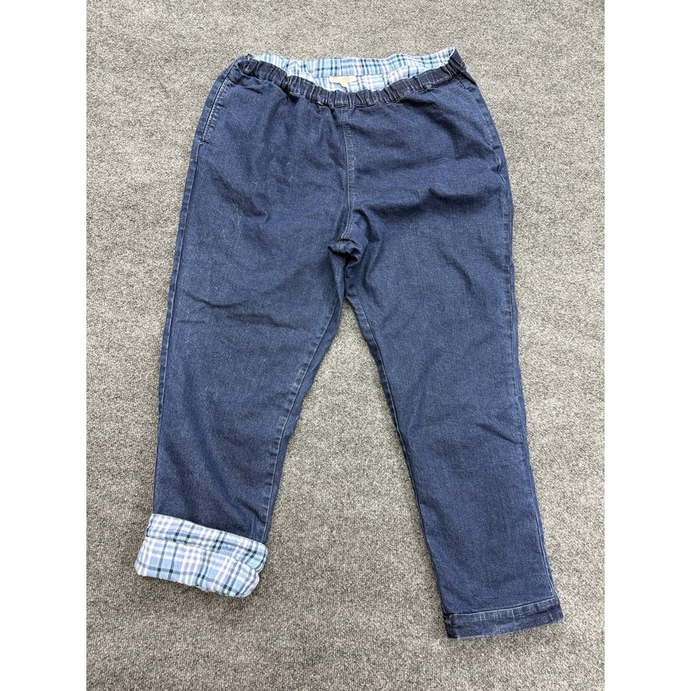 Woman Within Jeans Womens 22W Blue Pull On Straight Leg Flannel Lined Denim Read